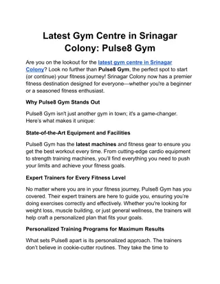 Latest Gym Centre in Srinagar Colony_ Pulse8 Gym