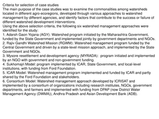 Analysis of Different Watershed Management Approaches in Various Agro-Ecoregions