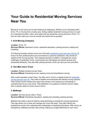 Your Guide to Residential Moving Services Near You