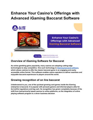 Enhance Your Casino’s Offerings with Advanced iGaming Baccarat Software