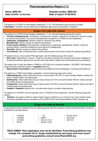 Pharmacogenomics Report for Patient BBS-001