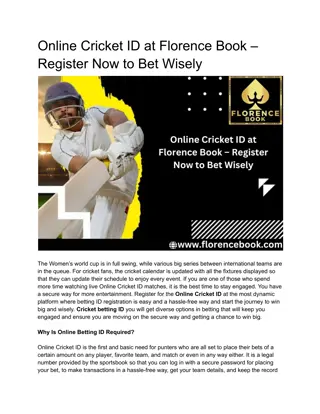 Online Cricket ID at Florence Book – Register Now to Bet Wisely