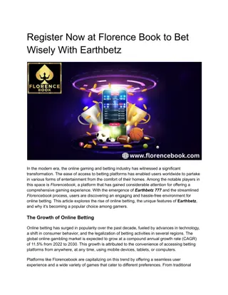 Register Now at Florence Book to Bet Wisely With Earthbetz