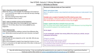 Money Management Lessons for Year 8 PSHE Students