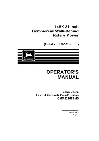 John Deere 14SX 21-Inch Commercial Walk-Behind Rotary Mower Operator’s Manual Instant Download (pin.140001-) (Publication No.OMM121613)