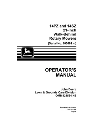 John Deere 14SZ 21-Inch Walk-Behind Rotary Mowers Operator’s Manual Instant Download (pin.100001-) (Publication No.OMM121564)