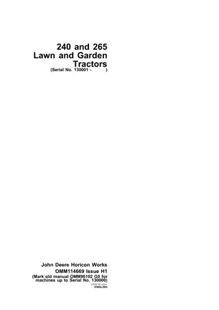 John Deere 265 Lawn and Garden Tractors Operator’s Manual Instant Download (PIN. 130001-) (Publication No.OMM114669)