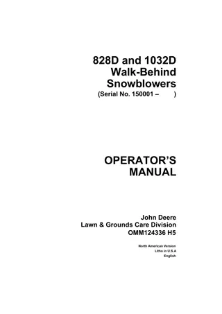 John Deere 828D Walk-Behind Snowblowers Operator’s Manual Instant Download (pin.150001-) (Publication No.OMM124336)