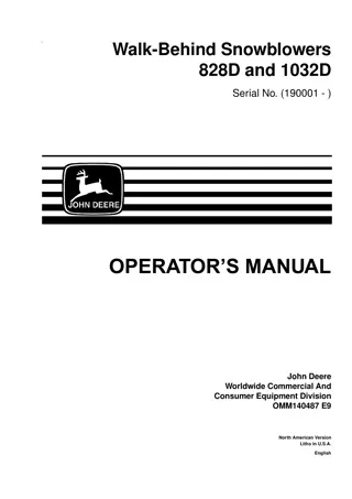 John Deere 1032D Walk-Behind Snowblowers Operator’s Manual Instant Download (Pin.190001-) (Publication No.OMM140487)