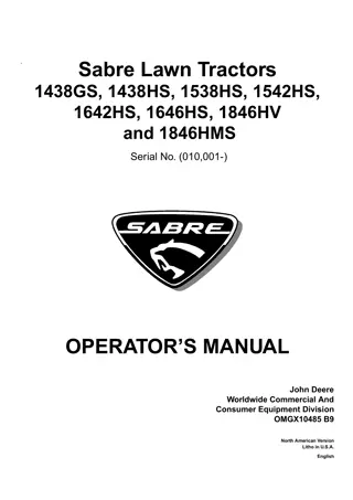 John Deere 1438GS Sabre Lawn Tractors Operator’s Manual Instant Download (pin.010001- ) (Publication No.OMGX10485)