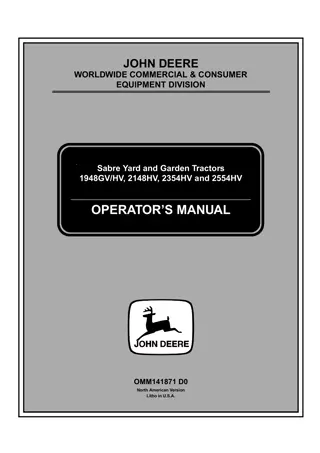 John Deere 1948GVHV Sabre Yard and Garden Tractors Operator’s Manual Instant Download (PIN010001-) (Publication No.OMM141871)