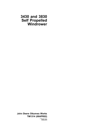 John Deere 3830 Self Propelled Windrower Service Repair Manual Instant Download (tm1314)