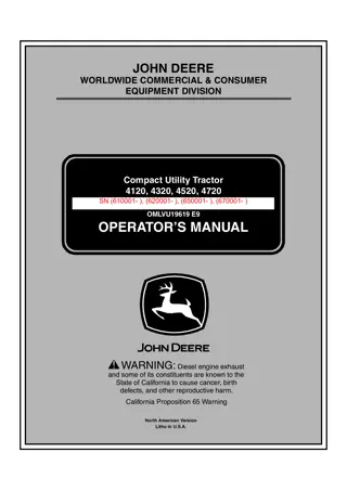 John Deere 4120 Compact Utility Tractor Operator’s Manual Instant Download (PIN.610001- ) (Publication No.OMLVU19619)