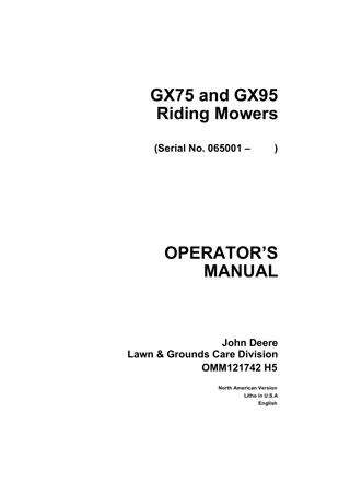 John Deere GX75 Riding Mowers Operator’s Manual Instant Download (Pin.065001-) (Publication No.OMM121742)