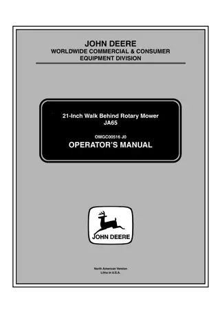 John Deere JA65 21-Inch Walk-Behind Rotary Mower Operator’s Manual Instant Download (pin.100001-) (Publication No.OMGC00516)