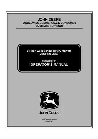 John Deere JS61 21-Inch Walk-Behind Rotary Mowers Operator’s Manual Instant Download (pin.100001-) (Publication No.OMGC00667)