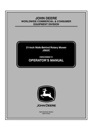 John Deere JS63C 21-Inch Walk-Behind Rotary Mower Operator’s Manual Instant Download (pin.100001-) (Publication No.OMGC00669)