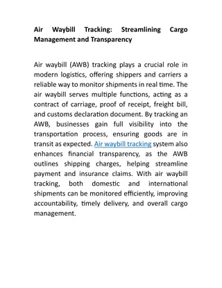 Air Waybill Tracking: Streamlining Cargo Management and Transparency