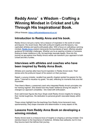 Reddy Anna’s Wisdom - Crafting a Winning Mindset in Cricket and Life Through His Inspirational Book.