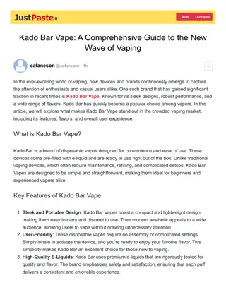 Kado Bar Vape: A Comprehensive Guide to the New Wave of Vaping