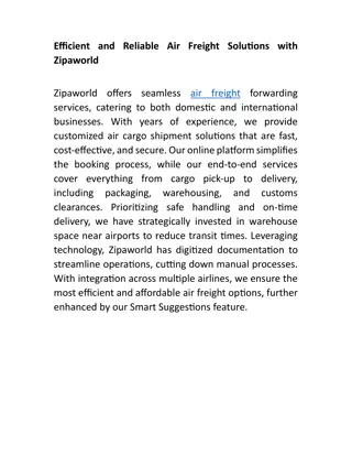 Efficient and Reliable Air Freight Solutions with Zipaworld