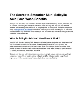 The Secret to Smoother Skin Salicylic Acid Face Wash Benefits