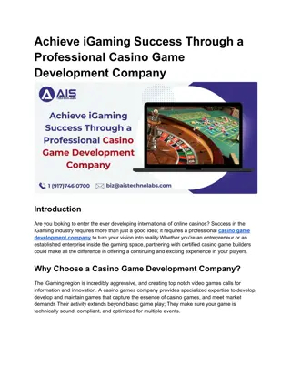 Achieve iGaming Success Through a Professional Casino Game Development Company