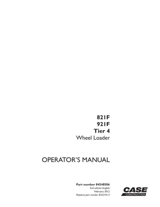 CASE 921F TIER 4 WHEEL LOADER Operator Manual Instant Download