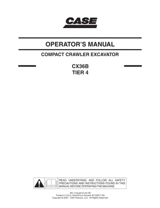 CASE CX36B TIER 4 COMPACT CRAWLER EXCAVATOR Operator Manual Instant Download