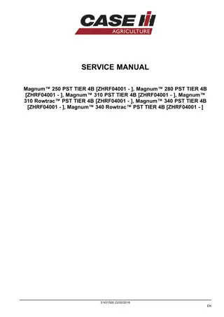 CASE IH Magnum 340 Rowtrac PST TIER 4B Tractor Service Repair Manual [ZHRF04001 - ]