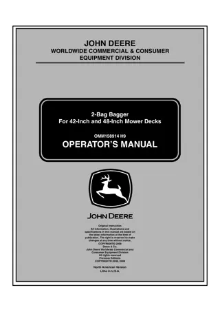 John Deere 2-Bag Bagger For 42-Inch and 48-Inch Mower Decks Operator’s Manual Instant Download (Publication No.OMM158914)