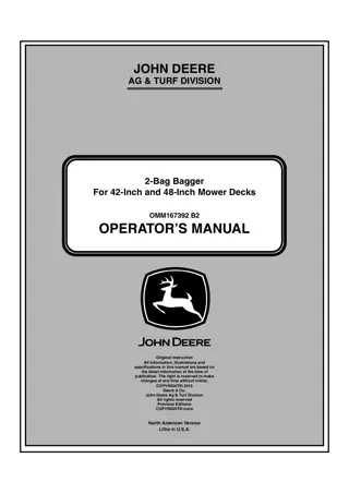 John Deere 2-Bag Bagger For 42-Inch and 48-Inch Mower Decks Operator’s Manual Instant Download (Publication No.OMM167392)