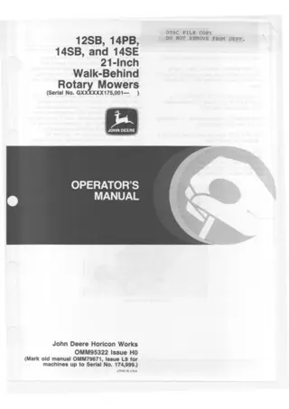 John Deere 12SB 21-Inch Walk-Behind Rotary Mowers Operator’s Manual Instant Download (pin.GXXXXXX175001-) (Publication No.OMM95322)