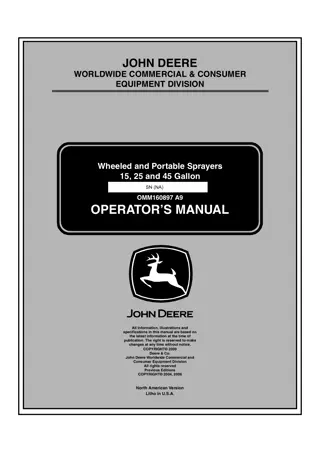 John Deere 15 25 and 45 Gallon Wheeled and Portable Sprayers Operator’s Manual Instant Download (Publication No.OMM160897)