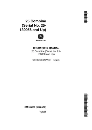 John Deere 25 Combine Operator’s Manual Instant Download (Pin.25-130056 and up) (Publication No.OMH35153)