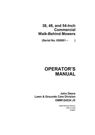 John Deere 38 48 and 54-Inch Commercial Walk-Behind Mowers Operator’s Manual Instant Download (pin.050001-) (Publication No.OMM124224)