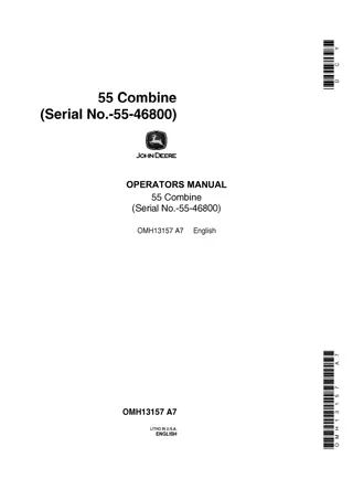 John Deere 55 Combine Operator’s Manual Instant Download (Pin.-55-46800) (Publication No.OMH13157)