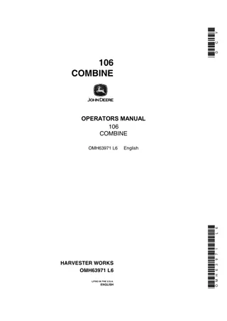 John Deere 106 Combine Operator’s Manual Instant Download (Publication No.OMH63971)