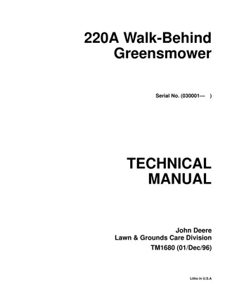 John Deere 220A Walk-Behind Greensmower Service Repair Manual Instant Download (SN 030001 and up)