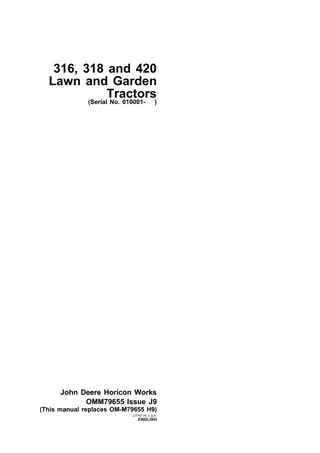 John Deere 316 Lawn and Garden Tractors Operator’s Manual Instant Download (pin.010001-) (Publication No.OMM79655)