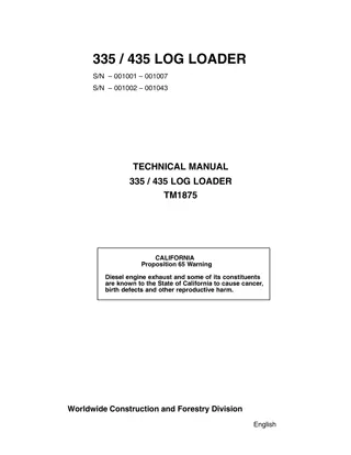 John Deere 335 Log Loader Service Repair Manual Instant Download (tm1875)