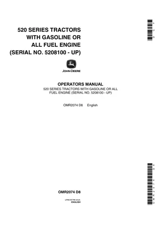 John Deere 520 Series Tractors (With Gasoline or All-fuel Engine) Operator’s Manual Instant Download (Pin.5208100-up) (Publication No.OMR2074)