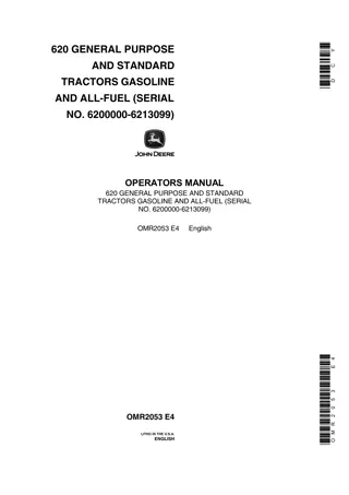 John Deere 620 General Purpose and Standard Tractors Operator’s Manual Instant Download (Pin.6200000-6213099)(Publication No.OMR2053)