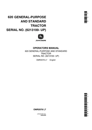 John Deere 620 General-Purpose and Standard Tractors Operator’s Manual Instant Download (Pin.6213100-up) (Publication No.OMR2078)