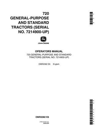 John Deere 720 General-Purpose and Standard Tractors Operator’s Manual Instant Download (Pin.7214900-up) (Publication No.OMR2082)