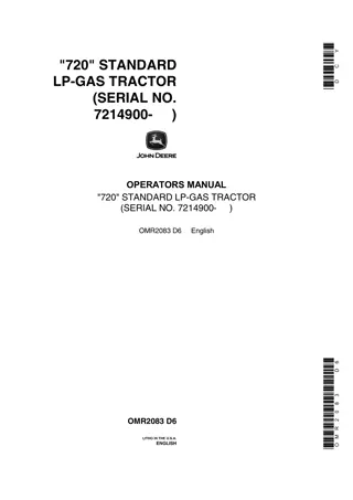 John Deere 720 Standard Lp-Gas Tractors Operator’s Manual Instant Download (Pin.7214900-up) (Publication No.OMR2083)