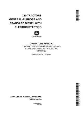 John Deere 730 General-Purpose and Standard Diesel Tractors With Electric Starting Operator’s Manual Instant Download (Publication No.OMR20700)