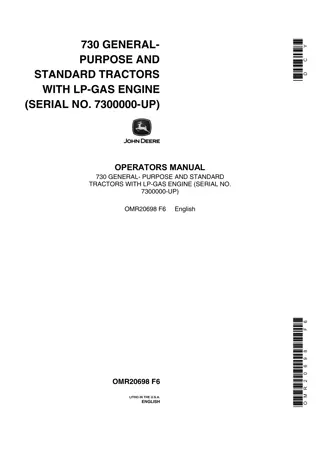 John Deere 730 General-Purpose and Standard Tractors With LP-Gas Engine Operator’s Manual Instant Download (PIN7300000-UP) (Publication No.OMR20698)