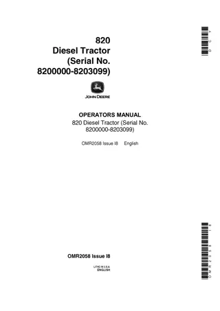 John Deere 820 Diesel Tractors Operator’s Manual Instant Download (Pin.8200000-8203099) (Publication No.OMR2058)