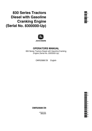 John Deere 830 Series Diesel with Gasoline Cranking Engine Tractors Operator’s Manual Instant Download (Pin.8300000-UP) (Publication No.OMR20688)